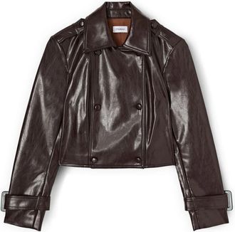 Motivi Cropped Jas in Glanzende Gecoate Stof - Dames - Zomerjassen - Bruin - 2XL - Polyester - Jassen