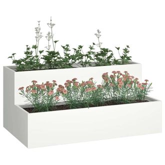 Berkfield Home Stunning Garden Planter 2-Tier 100x60x45 cm White Steel | Size: 100 x 60 x 45 cm