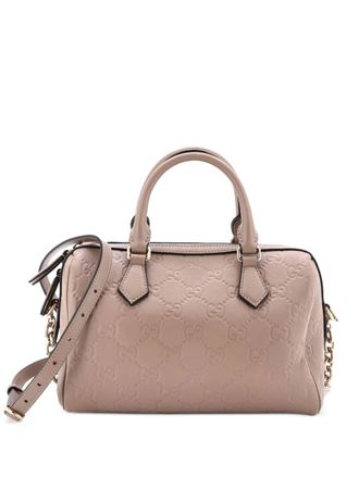 Gucci Emblem Boston Bag GG Embossed Leather Medium crossbody bag - Toni neutri