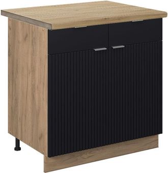 Vicco Mueble Bajo De Cocina Fame-line, Rayas Negras, 80 Cm, Et Roble