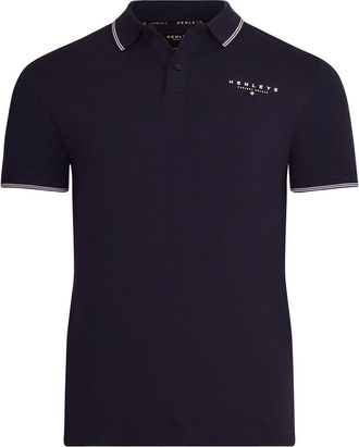 Henleys Original Project Deluxe Polo T Shirt Branded Button Front Classic Cotton Tee Pique Tshirt Short Sleeve Top with Tipping Navy L