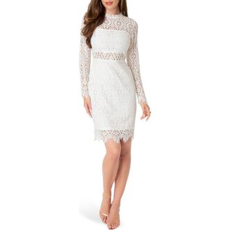 Bebe Bandeau Lace Long Sleeve Dress in White at Nordstrom Rack, Size X-Small