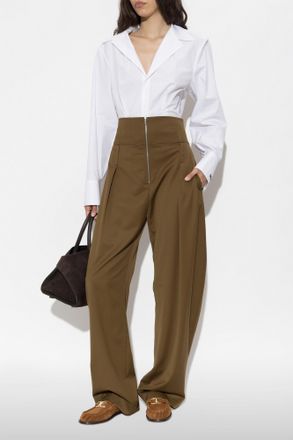 Ferragamo Wool High-waisted Trousers, Womens, Green