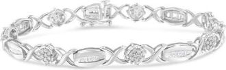 House of Brilliance Silver 1.0 Cttw Round-Cut and Baguette-Cut Diamond X-Link Bracelet in White at Nordstrom