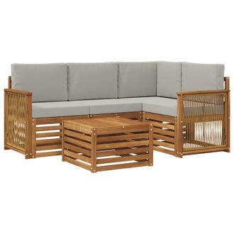 vidaXL Conjunto De Sof&aacute;s De Exterior 5 Pcs Natural Y Gris Claro Vidaxl