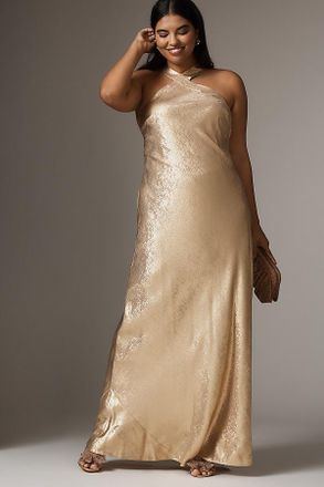 Adrianna Papell Plus Sleeveless Halter Maxi Dress