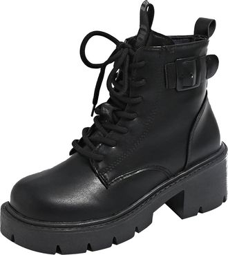 Generic Womens Combat Boots Lace-Up Chunky Platform Sole Round Toe Ankle Booties Elegant Stylish Ladies Casual Shoes Lightweight Cozy Autumn Winter size 5.5