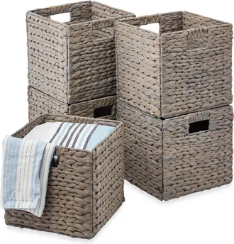 Best Choice Products 13x13in Hyacinth Storage Baskets, Set of 5 Multipurpose Collapsible Organizers