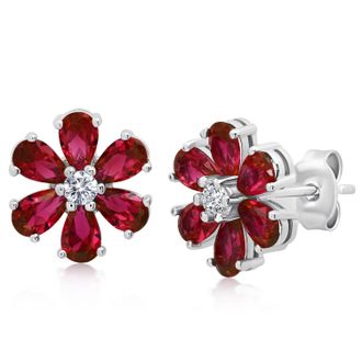 MAX + STONE Sterling Silver Gemstone Flower Stud Earrings