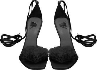 Aniye By Womens Laceup Heeled Sandals Fluffy Style - Black Leather - Size EU 41