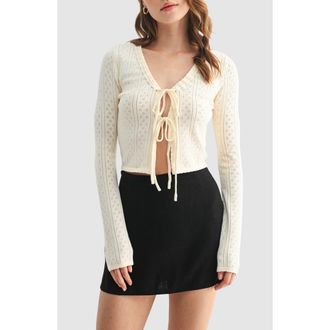 All in Favor Pointelle Cardigan in Cream at Nordstrom Rack, Size X-Large