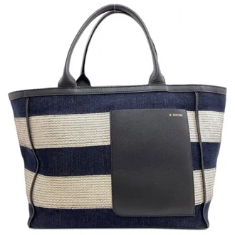 Valextra Navy White Canvas Tote Bag (Pre-Owned)