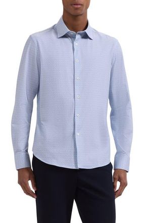 Bugatchi James OoohCotton Geo Stripe Button-Up Shirt in Ether at Nordstrom, Size Xxx-Large