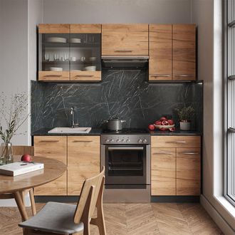 Vicco Mueble De Cocina Fame-line, Oro Power Roble/antracita, 200 Cm, Et M&aacute;rmol