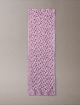 Calvin Klein Womens Cable Knit Scarf - Purple