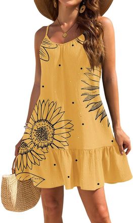 Generic Sun Dresses for Women UK, Womens Summer Floral Print Casual Swing Tank Beach Cover Up Dress Ladies Sleeveless Loose Flowy Mini Sundress 21st Birthday 