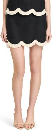 Wayf Encore Fringe Trim Linen Blend Top in Black at Nordstrom, Size X-Small