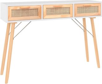 vidaXL Vidaxl - Mesa Consola Madera Pino Maciza Rat&aacute;n Natural 105x30x75 Cm