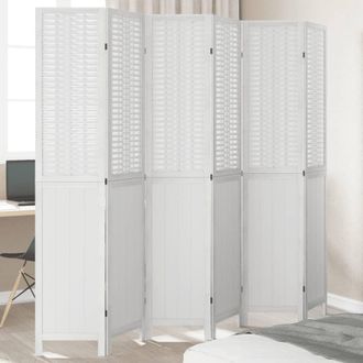 Berkfield Home Room Divider 6 Panels White Solid Wood Paulownia