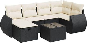 vidaXL Set De Sof&aacute;s De Jard&iacute;n 7 Pzas Con Cojines Rat&aacute;n Sint&eacute;tico Negro Vidaxl