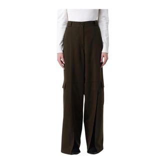 Pinko Wide Trousers, female, Green, XS, Wide Leg Trousers with Side Slits