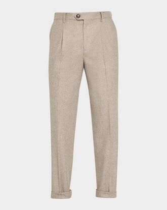Brunello Cucinelli Men & apos;s Carded Flannel Pleated Trousers