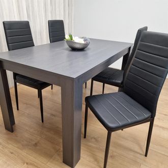 Kosy Koala Dining Table & 4 Chairs Black Dark Grey 4 Black Leather Chairs Wood Dining Set Furniture in Brown
