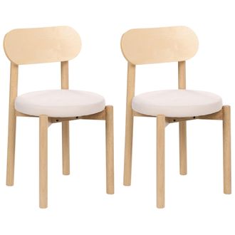 Beliani Conjunto De 2 Sillas De Comedor Asiento De Tela Estructura De Madera Sin Reposabrazos Marr&oacute;n Claro Y Beige Claro Paulina