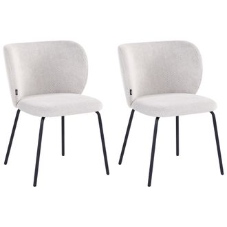 Beliani Conjunto De 2 Sillas De Comedor Tapizadas Sin Reposabrazos Dise&ntilde;o Retro Base De Metal Blanco Crema Calera