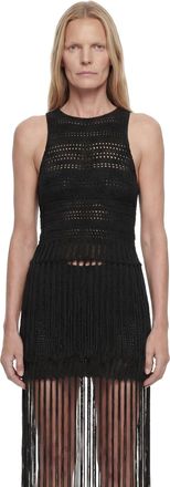 Laneus Fringed Crochet Knit Top