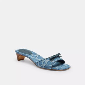 Coach Bow Kitten Heel Sandal In Signature Denim