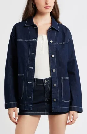 BP. Oversize Denim Jacket in Highland Wash at Nordstrom, Size Xx-Small