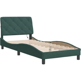 vidaXL Vidaxl - Estructura Cama Con Luces Led Terciopelo Verde Oscuro 90x190 Cm