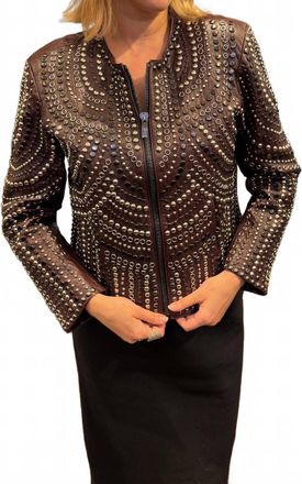 Nour Hammour Womens Leather Studded Jacket In Burgundy
