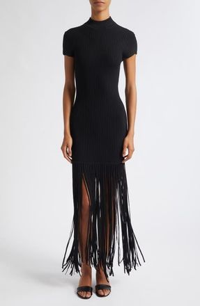 Toccin Jada Mock Neck Fringe Minidress in Jet at Nordstrom, Size Xx-Small