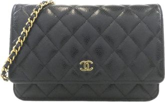 Chanel Black Bordeaux Grained Calfskin Chain/Shoulder Wallet (Pre-Owned)