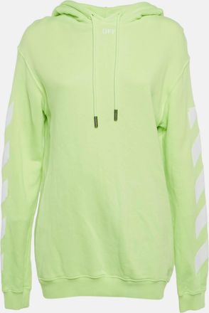Off-white Neon Green Tape Print Cotton Hoodie