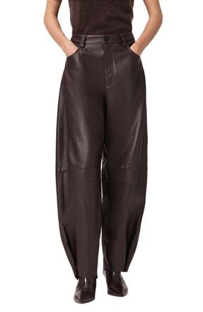 AllSaints Jett Barrel Leg Leather Pants in Bitter Brown at Nordstrom, Size 2 Us