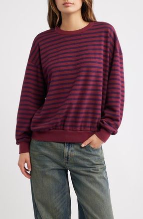 Daydreamer Stripe Terry Oversized Sweatshirt in Burgundy Stripe at Nordstrom, Size X-Small