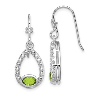 Diamond2Deal Sterling Silver Rhodium-plated Peridot Shepherd Hook Dangle Earrings