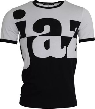 Dolce & Gabbana Mens Jazz Graphic Tee Short Sleeve Crew Neck - Black Cotton - Size EU 44 (Mens)