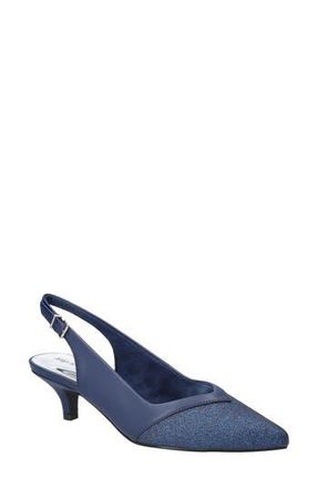 Easy Street Vivid Kitten Heel Slingback Pump in Navy Satin-Glitter at Nordstrom Rack, Size 8.5