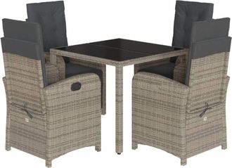 vidaXL Set Comedor De Jard&iacute;n 5 Piezas Con Cojines Rat&aacute;n Sint&eacute;tico Gris Vidaxl