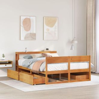 vidaXL Cama Sin Colch&oacute;n Madera Maciza De Pino Marr&oacute;n Cera 140x190 Cm Vidaxl
