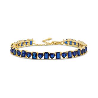SHYMI Heart and Emerald Shape Tennis Bracelet -.925 Sterling Silver, 14K Gold-Plated, Rhodium Plated, Cubic Zirconia, Size 6 with 2 Extender, Day to Night