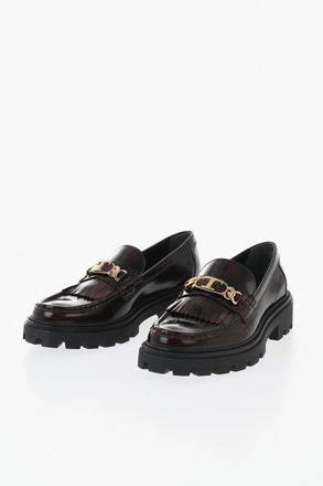 Tod's Leather Kiltie Loafers With Gold Metal Detail Tods