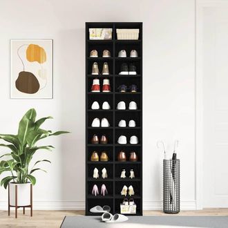 Berkfield Home Shoe Cabinet Black Oak 54x34x183 cm Engineered Wood | Size: 54 x 34 x 183 cm