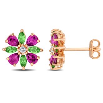 Mimi & Max Multi-Gem Flower Stud Earrings Sterling Silver