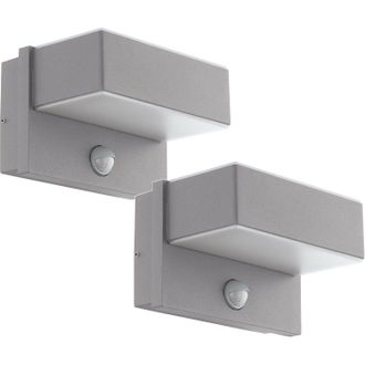 Loops 2 PACK IP44 Outdoor Wall Light & PIR Sensor Silver Steel Square 5.6W LED in Metallics
