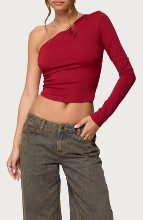 Edikted Mila Asymmetric Open Back Crop Top in Red at Nordstrom, Size X-Small